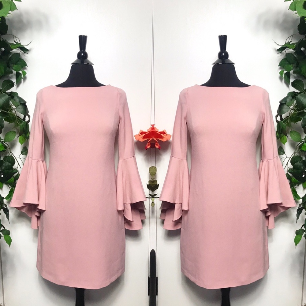 Eliza J Blush Pink Crepe Bell Sleeve Shift Dress 2